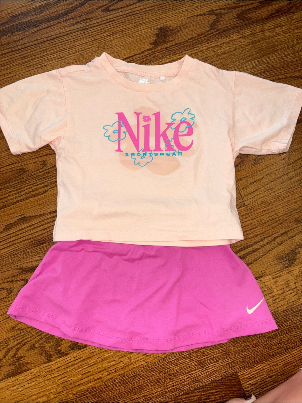 Nike Relaxed Fit Peach Tee with Hot Pink Skort 3T